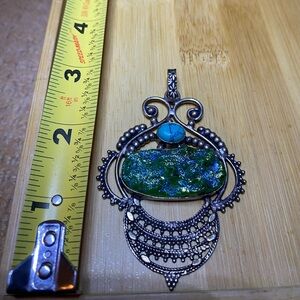 Turquoise and emerald titanium druzy pendant